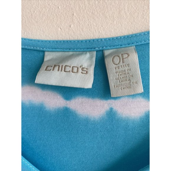 COPY - Chico's Top 0P Petite Small Blue Tie Dye Asymmetrical 3/4 Sleeve V-Neck … - Picture 5 of 9